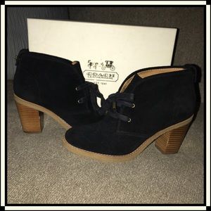 Coach Nikol Black Suede Ankle Booties Boots Lace 7